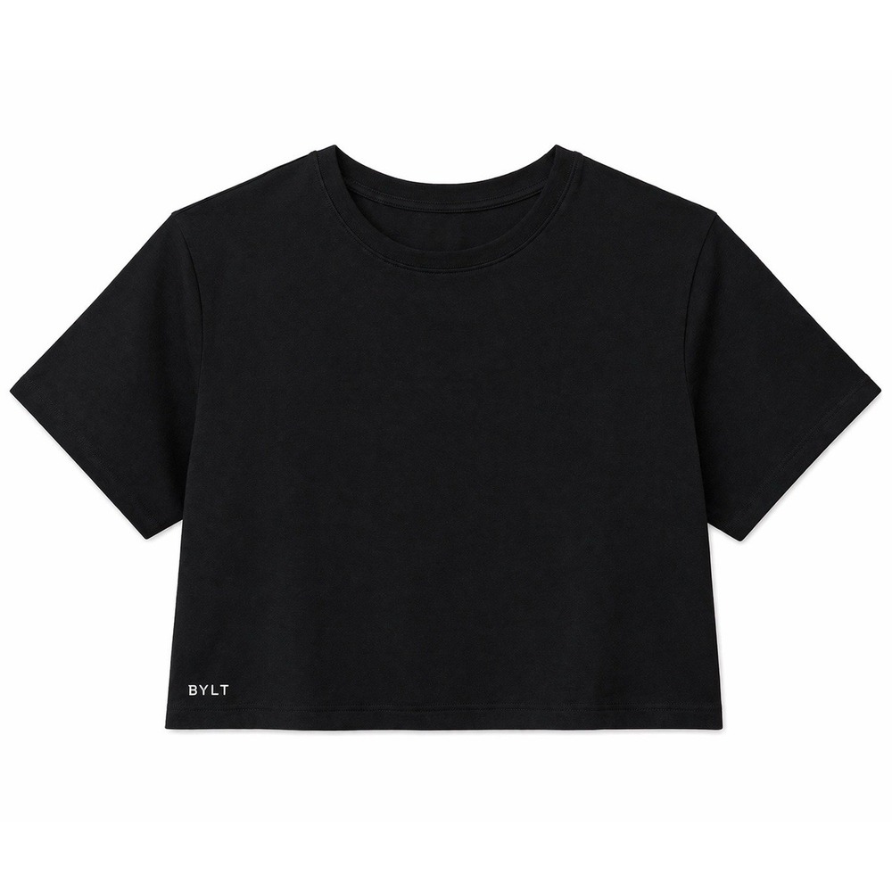 BYLT Premium Basics Essential Cropped Crew Black Women's Small Crop Tee NWT